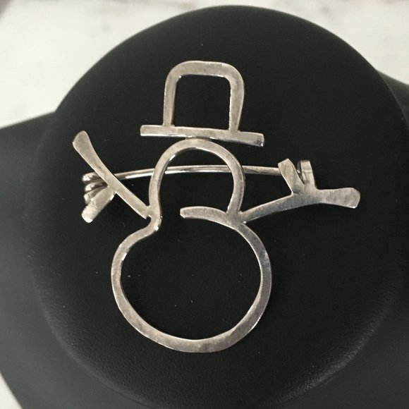 Vintage Solid Sterling Silver Snowman Brooch Pin - Picture 2 of 6